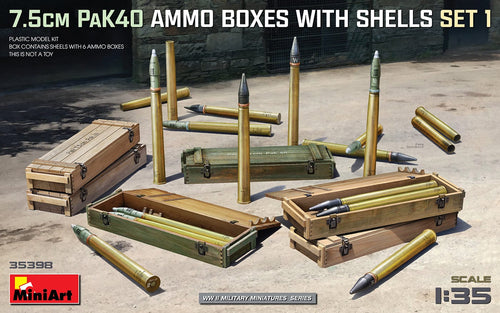 MiniArt 35398 7.5cm PaK40 Ammo Boxes with Shells Set 1 1:35 Scale Model Kit MIN35398 MiniArt