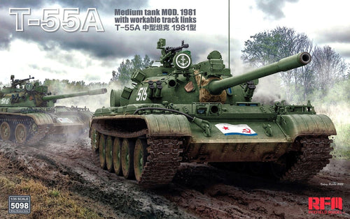 Ryefield 5098 T-55A Medium Tank Mod. 1981 with workable track links 1:35 Scale Model Kit RM5098 Ryefield