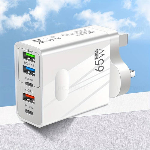 65W PD Fast Charger With Multiple Ports - PD & 3 USB Ports Adapter For Quick Charging Of All Phones TH10843 Unbranded