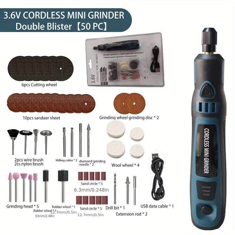 Cordless Mini Li-Ion Tool Grinding Drilling Cutting Polishing 3.6V + 50 pieces GR13657_50 Unbranded