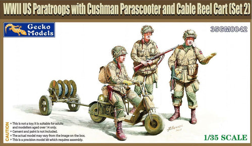 Gecko 35GM0042 WWII US Paratroops with Cushman Parascooter and cable reel cart 1:35 Scale 35GM0042 Gecko Models