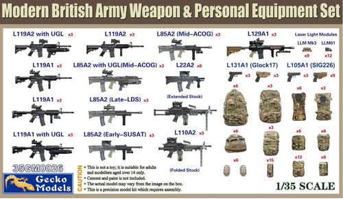 Gecko Model 35GM0026 Modern British Army Weapon & Personal Equipment Set 1:35 Scale Model Kit 35GM0026 Gecko Models