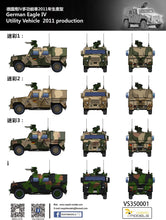 Load image into Gallery viewer, German Utility Vehicle 2011 Production Eagle IV Deluxe Edition 1:35 Scale Model Kit VS350001S Vespid

