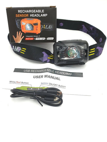 Head Torch USB Rechargeable with Night Sensor White and Red Lights - Dark Nights Harbourside Gifts