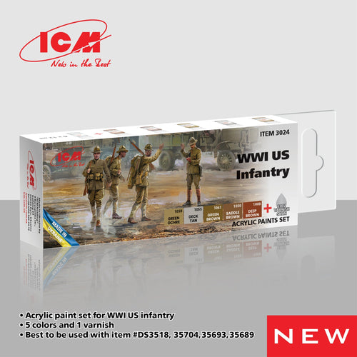 ICM 3024 Acrylic Paint Set for WWI US infantry 6 X 12ml ICM3024 ICM