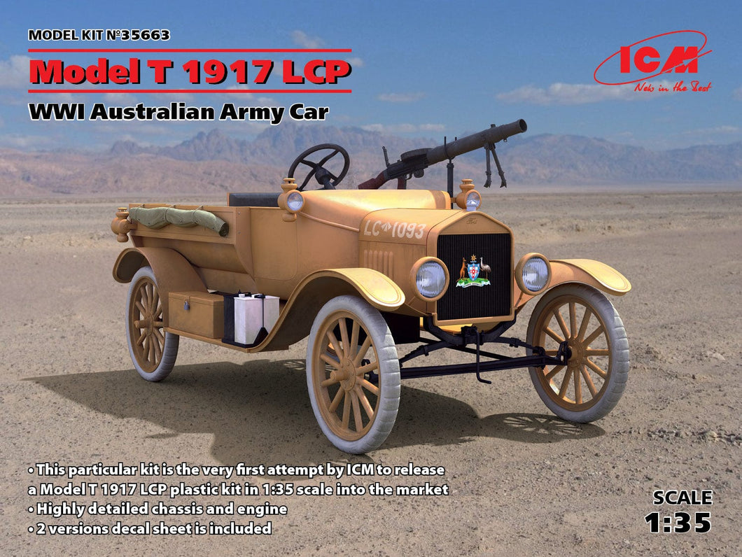ICM 35663 Model T 1917 LCP WW1 Australian Army Car 1:35 Scale Model Kit ICM35663 ICM