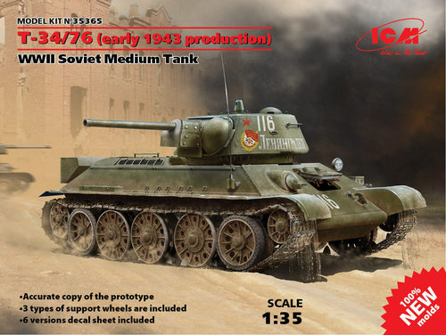 ICM Model 35365 T-34/76 WWII Soviet Medium Tank 1:35 Scale Model Kit ICM35365 ICM