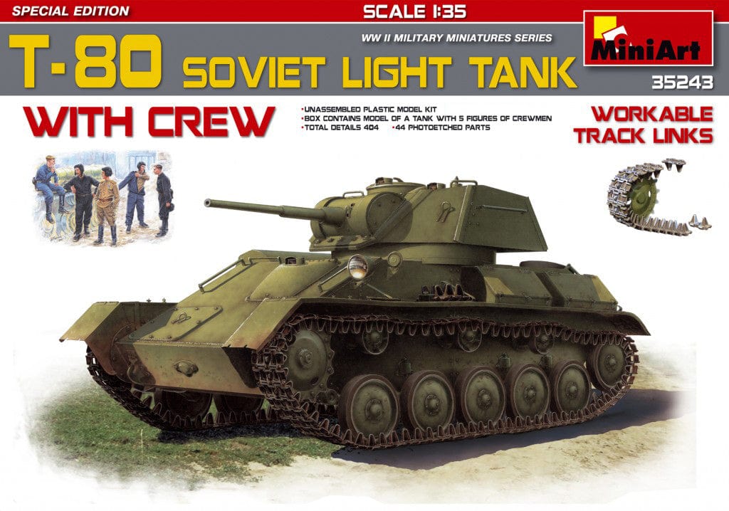 MiniArt 35243 T-80 Soviet Light Tank with 5 Crew 1:35 Scale Model Kit MIN35243 MiniArt