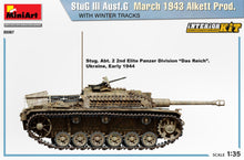 Load image into Gallery viewer, MiniArt 35367 StuG III Ausf. G March 1943 Alkett Prod with Interior Kit (with Winter Tracks) 1:35 Scale Model Kit MIN35367 MiniArt
