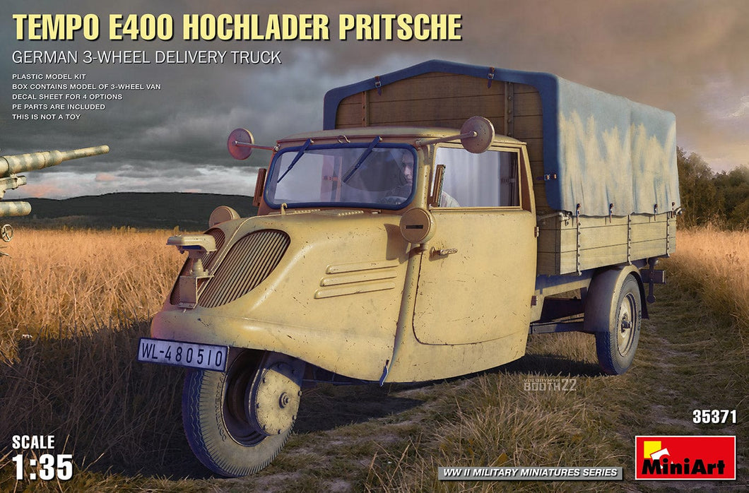 MiniArt 35371 Tempo E400 Hochlader Pritsche German 3-wheel Delivery Truck 1:35 Scale Model Kit MIN35371 Harbourside Gifts