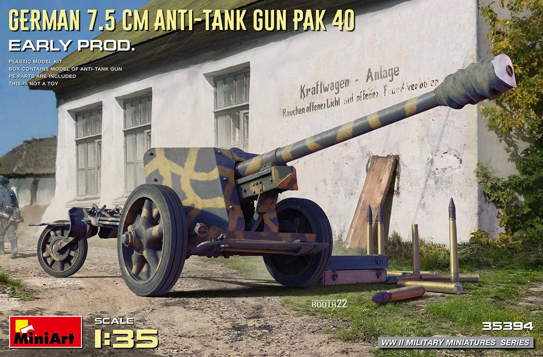 MiniArt 35394 German 7.5 cm Anti-Tank Gun PaK 40 early prod 1:35 Scale Model Kit MIN35394 MiniArt