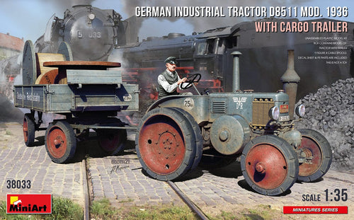 Miniart 38033 German Industrial Tractor D8511 Mod. 1936 with Cargo Trailer 1:35 Scale Model Kit MIN38033 MiniArt