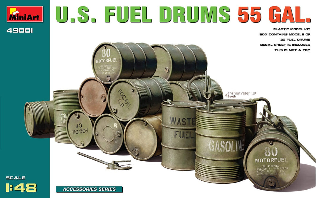 MiniArt 49001 US Fuel Drums 55Gal 1:48 Scale Set Harbourside Gifts