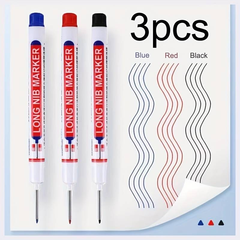 Multi-colour Deep Hole Lengthened Nib Head Marker Pen Black Red Blue 3pcs MG17736 Unbranded