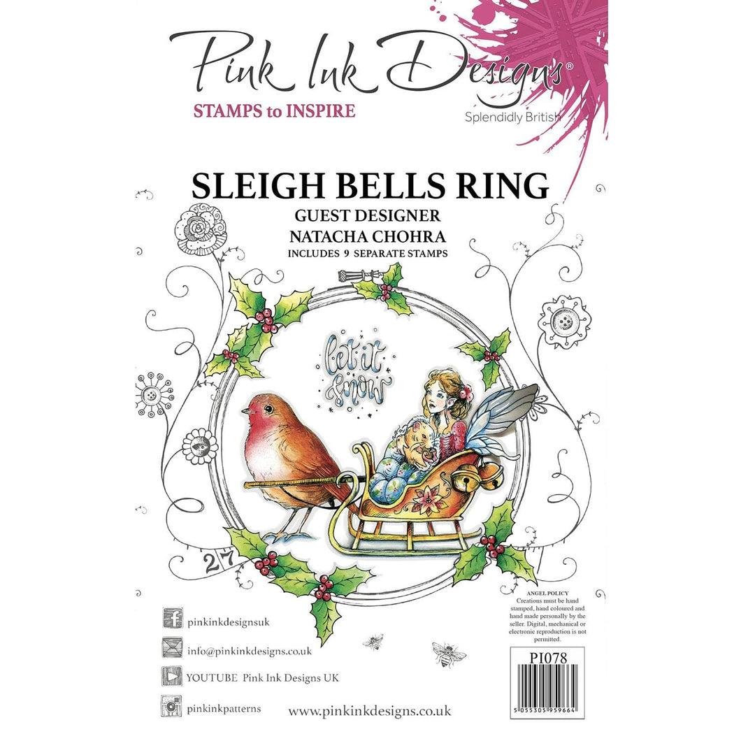 Pink Ink Designs Sleigh Bells Ring 6 in x 8 in Clear Stamp Set Pink Ink