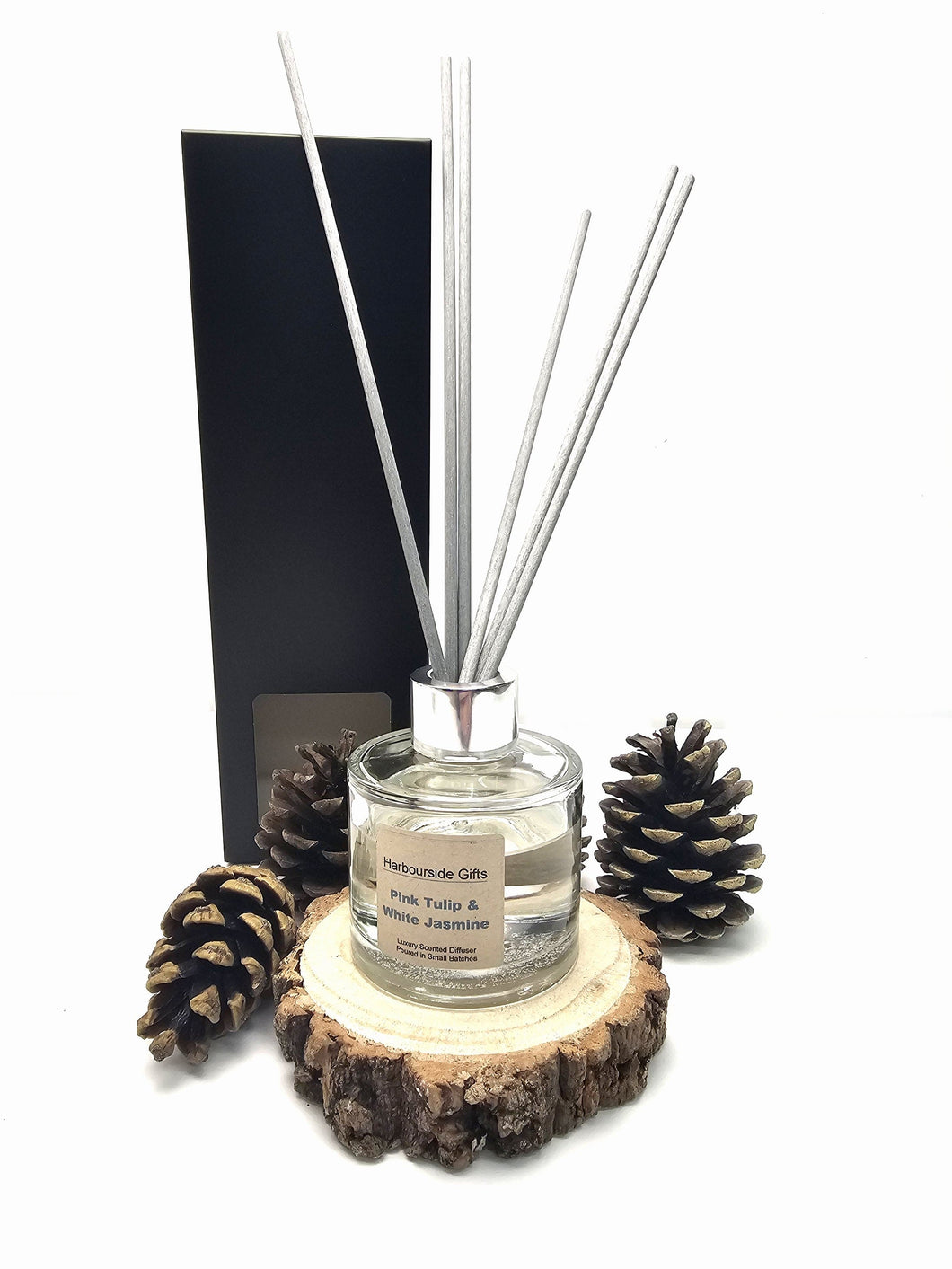 Pink Tulip & White Jasmine Oil Reed Diffuser 100ml with 6 High Quality Reeds in Gift Box PTWJDIFF100 Harbourside Gifts