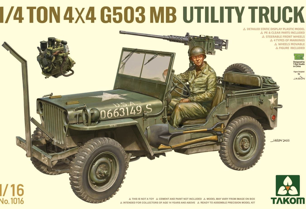 Takom 1016 ¼-Ton 4×4 G503 MB Utility Truck 1:16 Scale Model Kit TAK1016 Takom