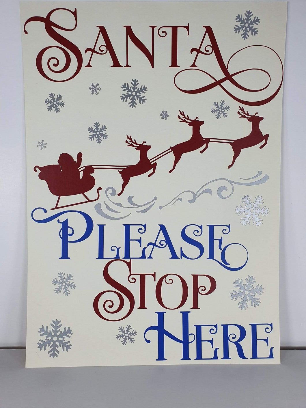 Christmas Poster - 'Santa Please Stop Here' Handmade 35 x 25cm Santa Harbourside Gifts
