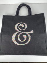 Load image into Gallery viewer, Decorated Jute Hessian Shopping Bag With Colourful Ampersand Design Black Harbourside Gifts
