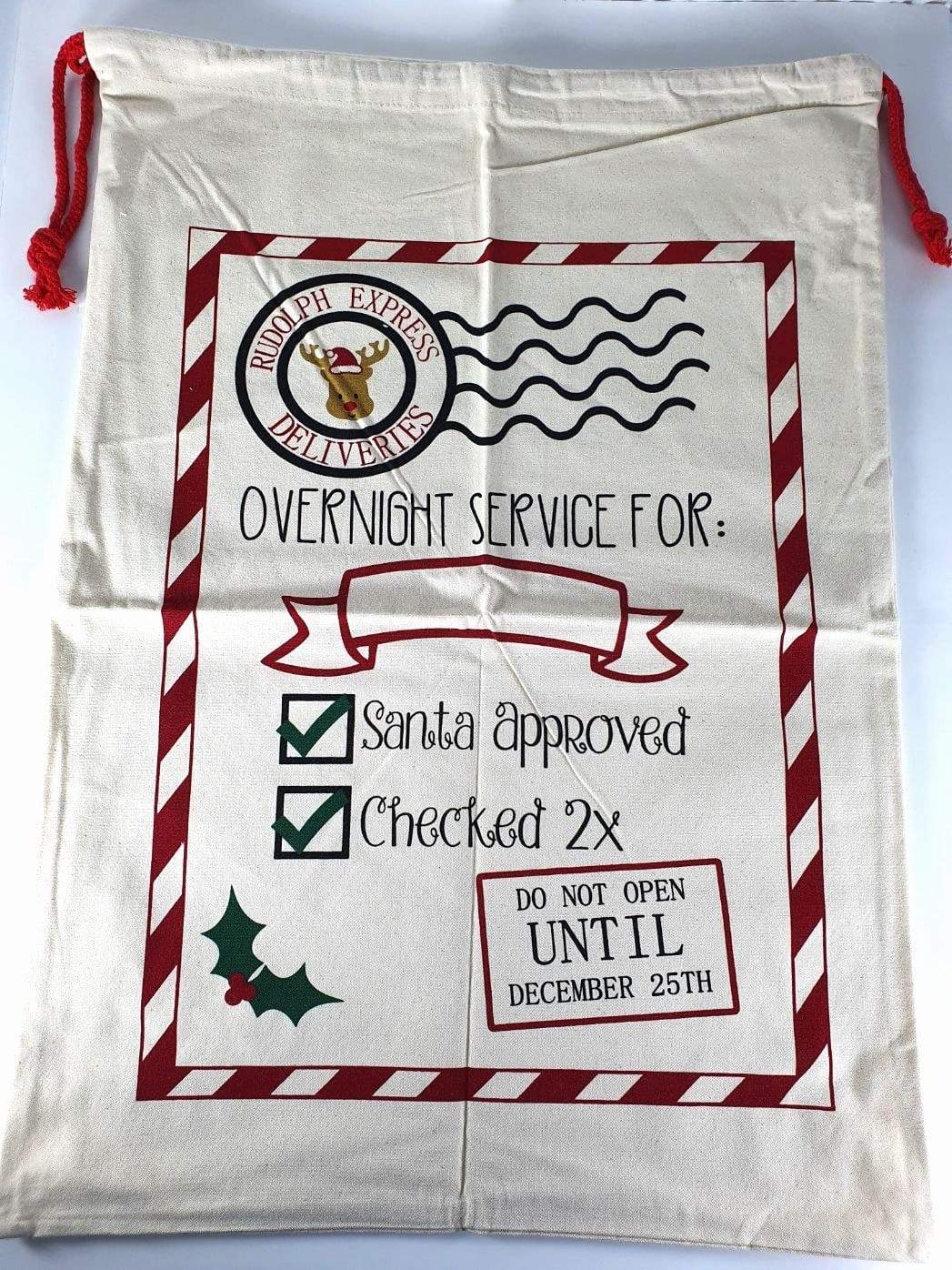 Overnight Christmas Sack Present Santa Xmas Gift Bag Stocking ONSACK1 Unbranded
