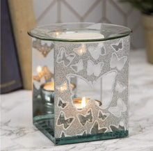 Load image into Gallery viewer, Silver Glitter Butterfly Wax Melter and Oil Burner SPAR02 eScential
